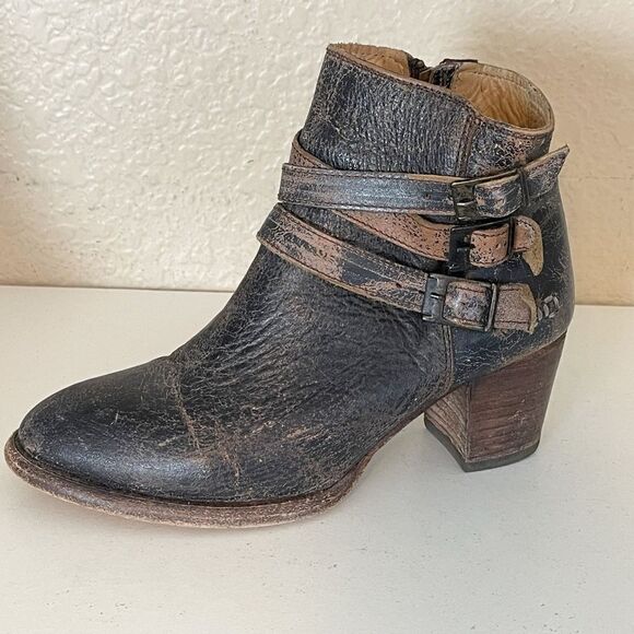Bed Stu boots Begin Black Lux Leather Ankle booties Distressed size 7.5 - Picture 6 of 16